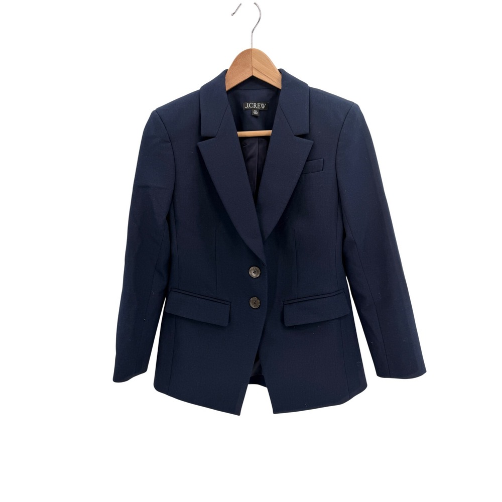 J.Crew Carreman Navy Blue Two Button Blazer Jacket CD083 00P Petite